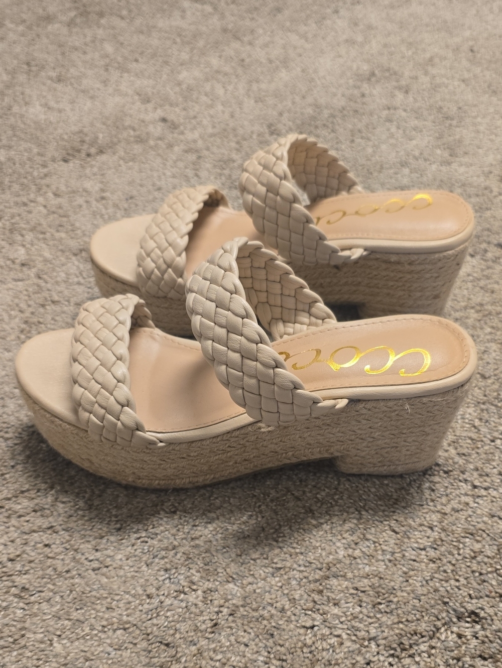 CCOCCI Neutral Braided Double-Strap Espadrille Wedge Sandal - Beige